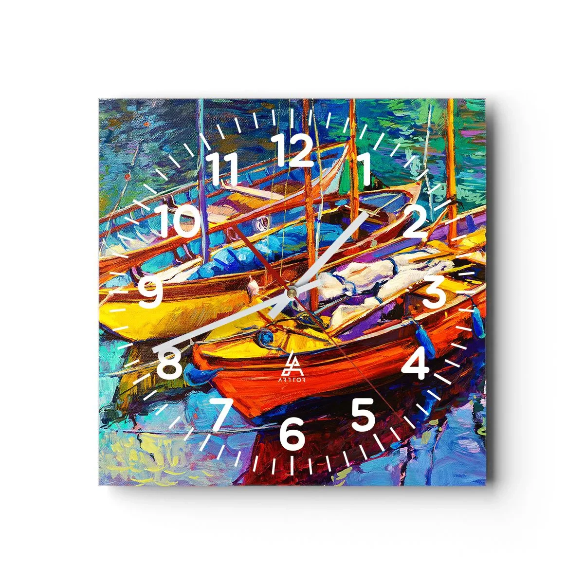 Wall clock - Clock on glass - On Water Thick with Colours - 40x40 cm