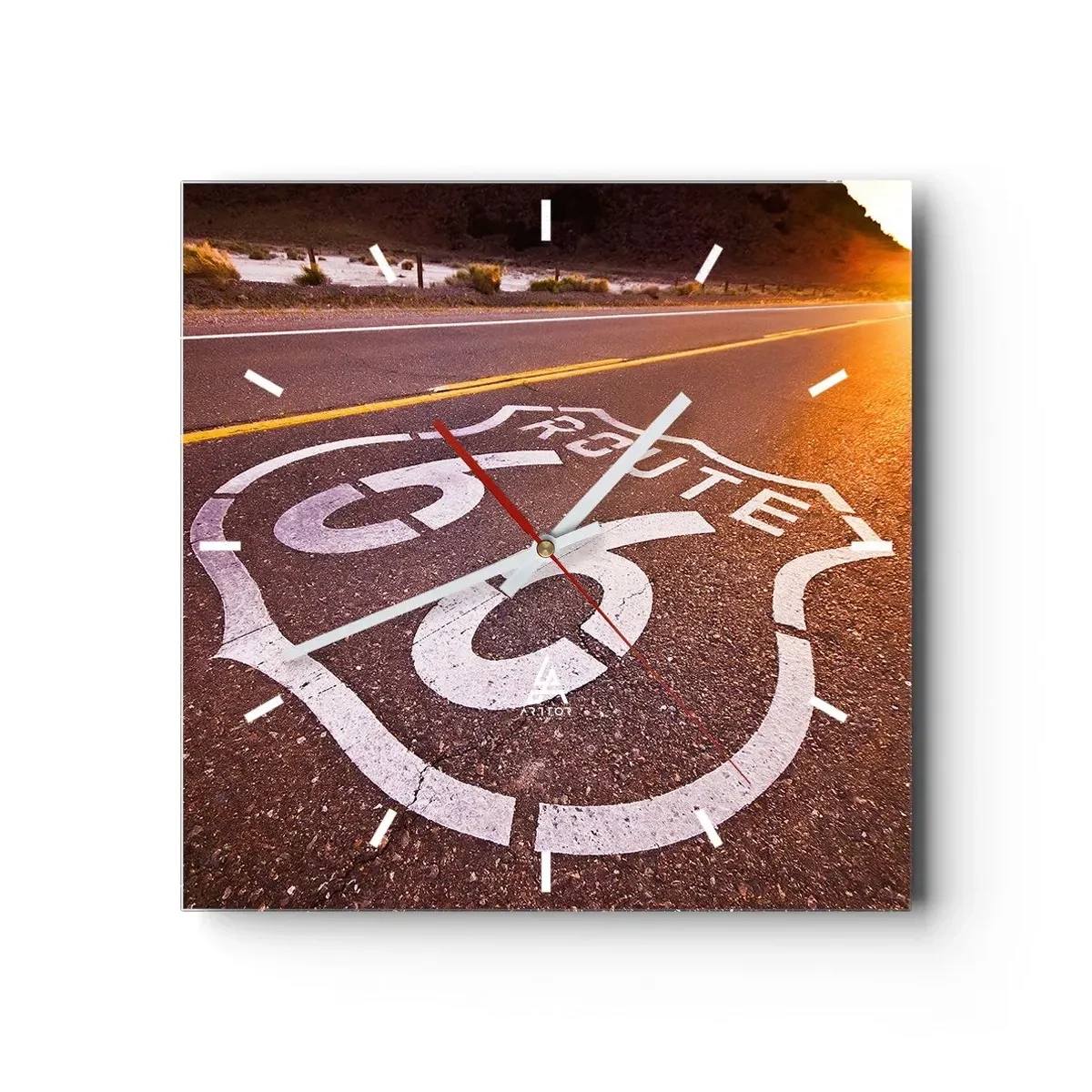Wall clock - Clock on glass - Famous Route 66 - 30x30 cm