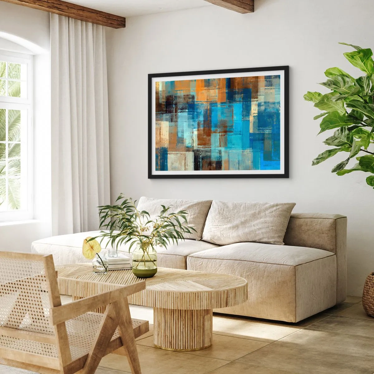 Poster in black frame - Through Blue Curtain - 40x30 cm