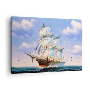 Canvas picture - A sailing ship on the open sea under a blue sky - 70x50cm - Proudly with Wind - Modern wall decoration for the living room and bedroom ARTTOR