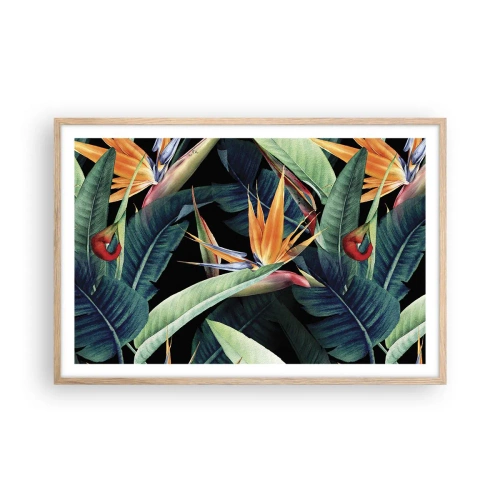 Poster in light oak frame - Flaming Flowers of the Tropics - 91x61 cm