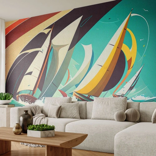 Photo Wallpaper Premium Sand - Standing Up to Elements - Sailboats, Regatta, Sea - 100x70 cm