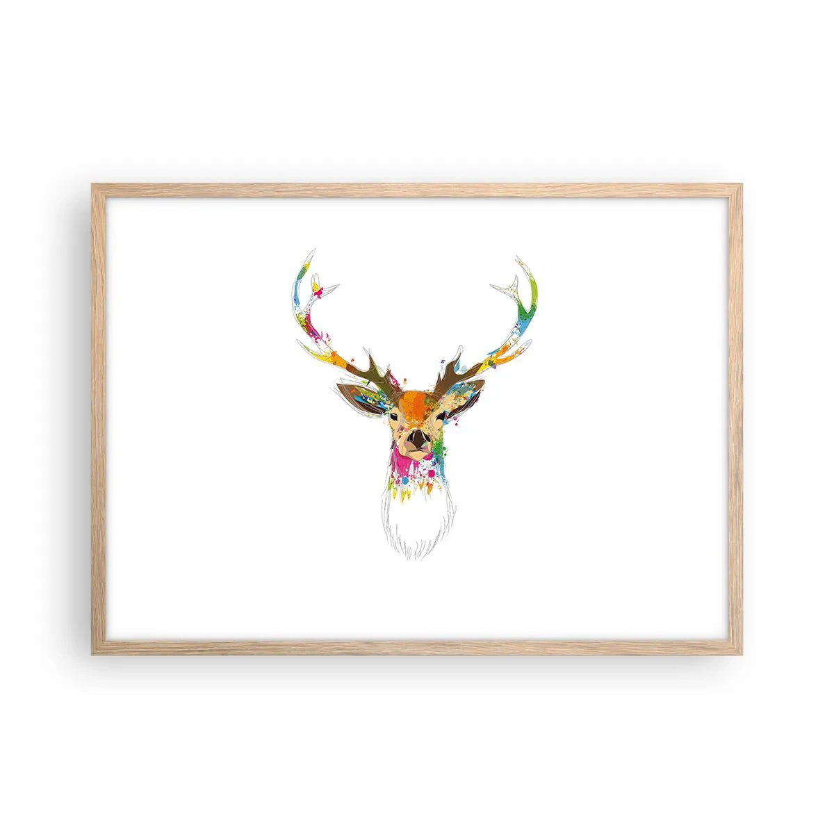 Poster in light oak frame - Deer Bathed in Colour - 70x50 cm