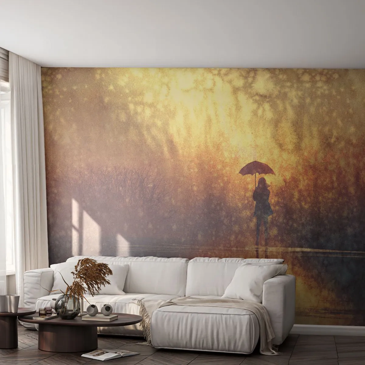 Photo Wallpaper Standard Eco - I Think Someone Is Watching Me - Abstraction, Woman, Walk in the rain - 400x280 cm