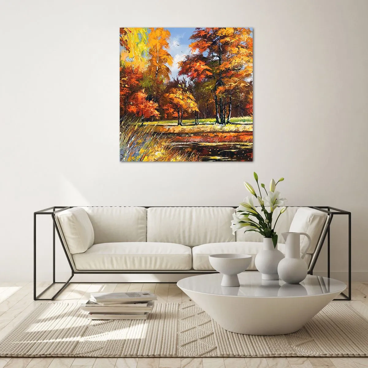 Glass picture - Landscape in Gold and Brown - 60x60 cm