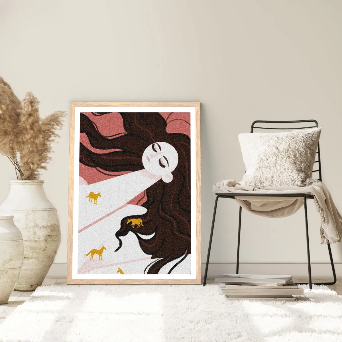 Poster in light oak frame - Dream of a Golden Horse - 30x40 cm