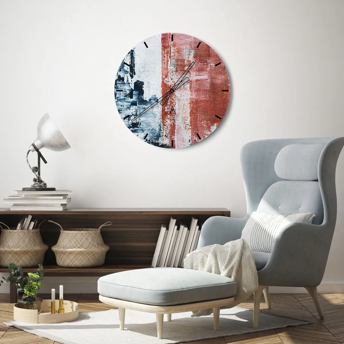 Wall clock - Clock on glass - Abstract Fifty Fifty - 30x30 cm