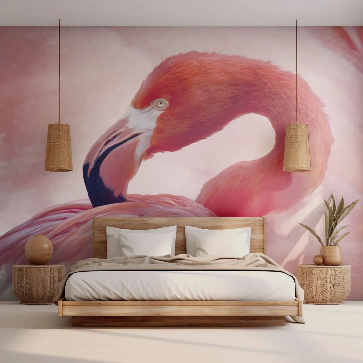 Photo Wallpaper Premium Sand - Bird Look - Flamingo, Bird, Nature - 100x70 cm