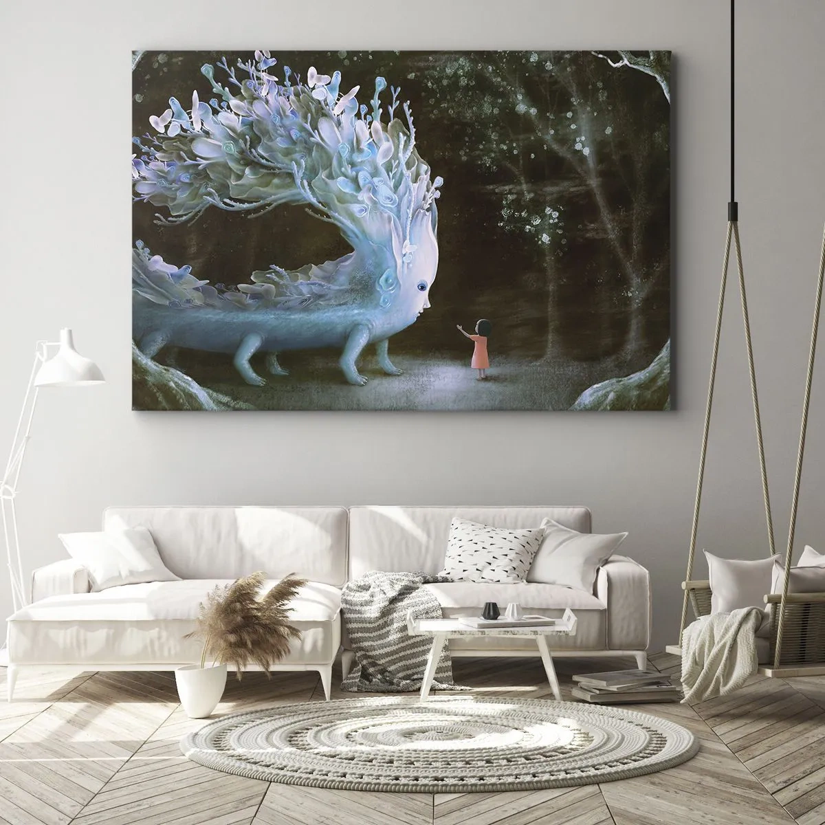 Canvas picture - The figure of a girl facing a fantastic creature - 70x50cm - Fantastic Encounter - Modern wall decoration for the living room and bedroom ARTTOR
