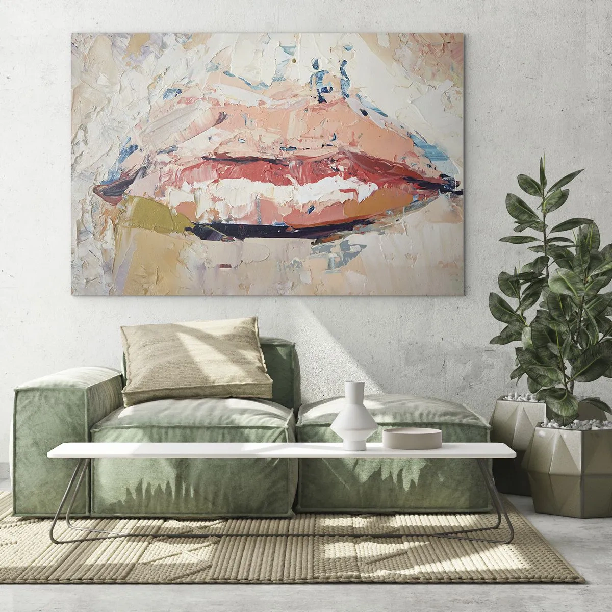 Glass picture - Abstract image of lips in an expressive painting technique - 70x50cm - It Awakens the Senses - Modern wall decoration for the living room and bedroom ARTTOR