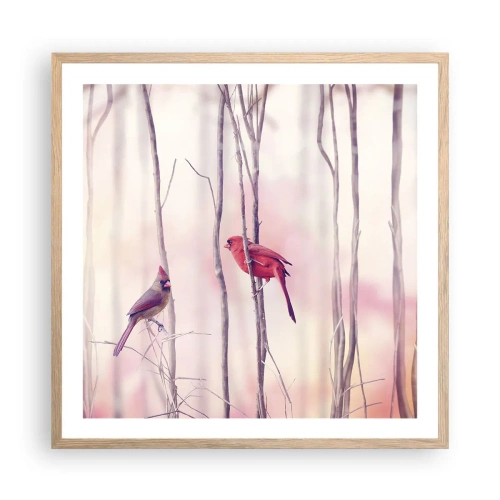 Poster in light oak frame - Tale of a Pink Forest - 60x60 cm