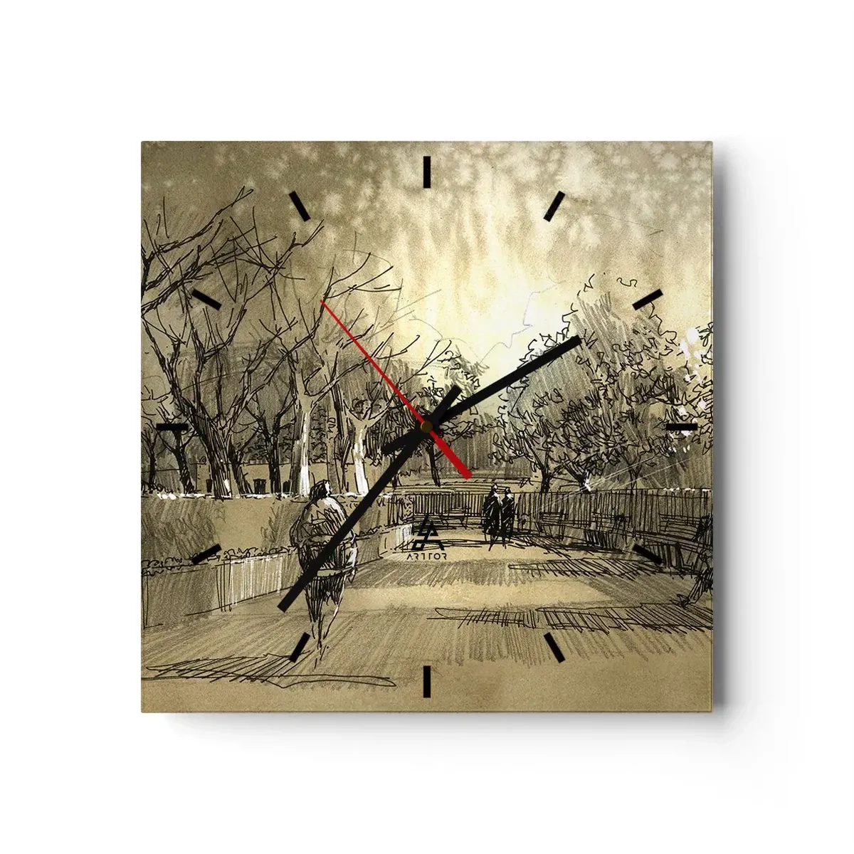 Wall clock - Clock on glass - Moment Stopped with a Feather - 40x40 cm