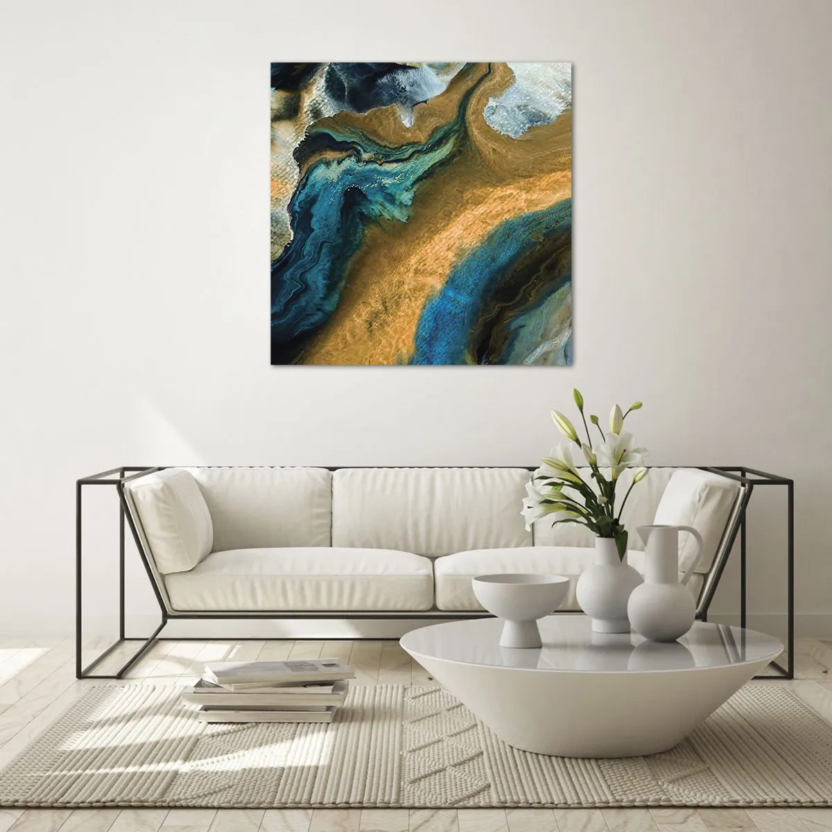Glass picture - Blue -Yellow - Mutal Influences - 30x30 cm