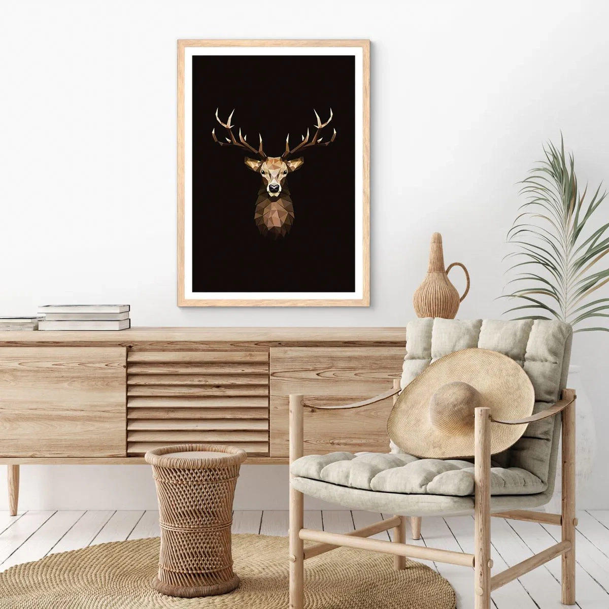 Poster in light oak frame - Cubist Deer - 70x100 cm