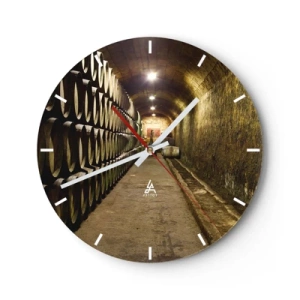 Wall clock - Clock on glass - Interior of a cellar with wooden wine barrels - 30x30cm - It is Good to Lie Down - Modern wall decoration for the living room, kitchen, and bedroom ARTTOR