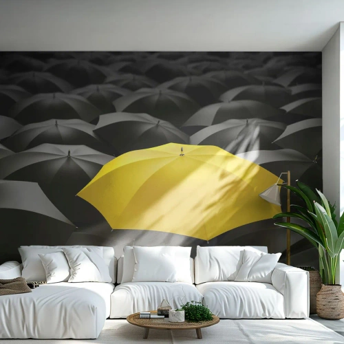 Photo Wallpaper Premium Sand - Goodbye Sadness - Yellow Umbrellas, Graphics, Concept - 200x140 cm