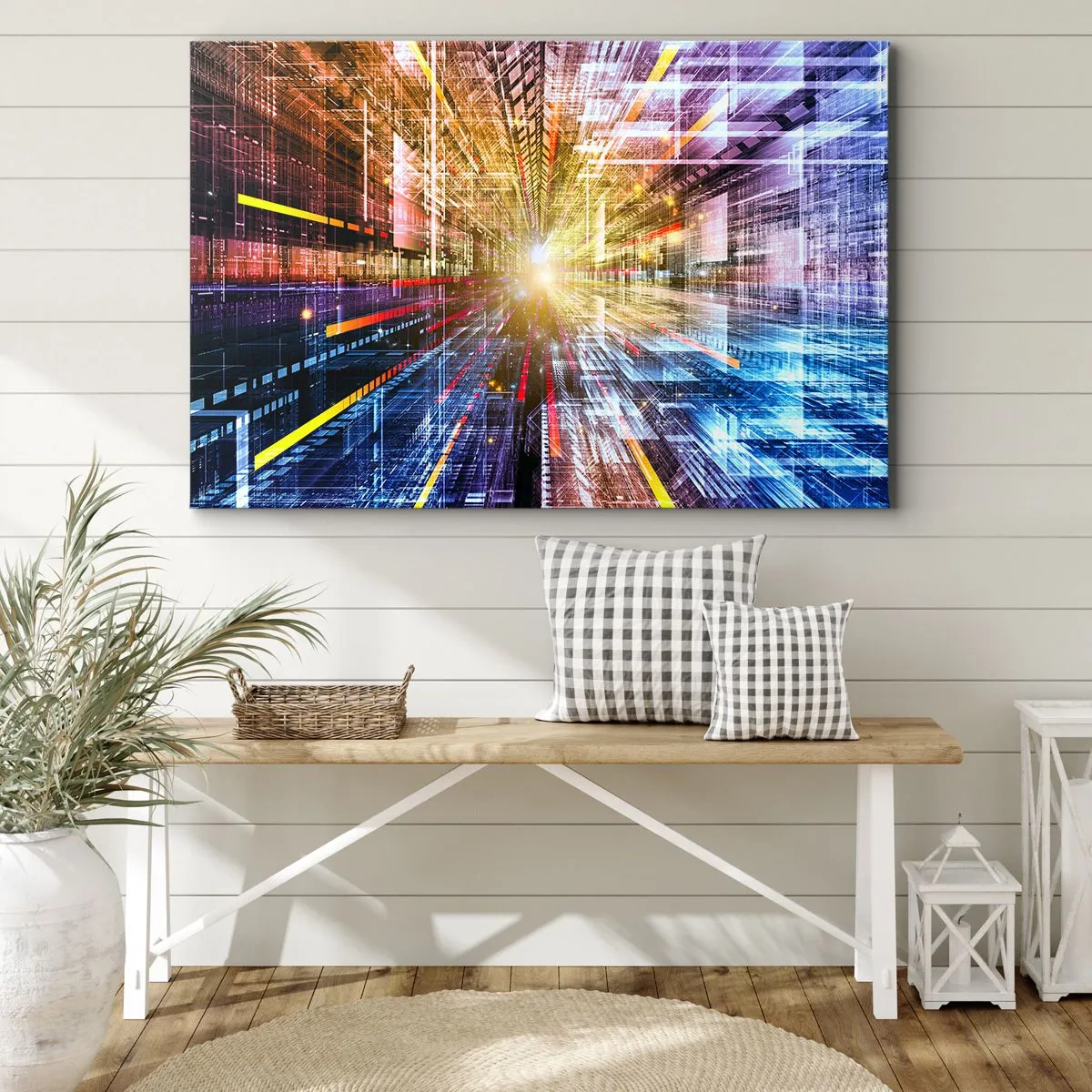 Canvas picture - Dynamic lights in a futuristic corridor - 70x50cm - Light Passage - Modern wall decoration for the living room and bedroom ARTTOR