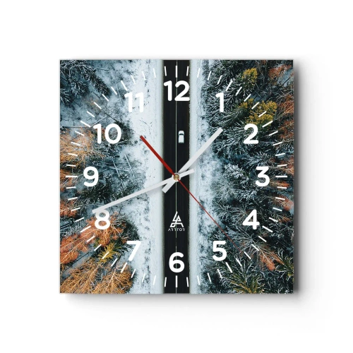 Wall clock - Clock on glass - Through a Wintery Forest - 30x30 cm