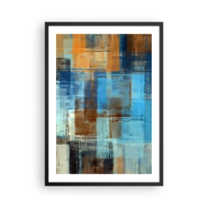 Poster in black frame - Abstract geometric patterns in shades of blue - 50x70cm - Through Blue Curtain - Modern wall decoration for the living room and bedroom ARTTOR