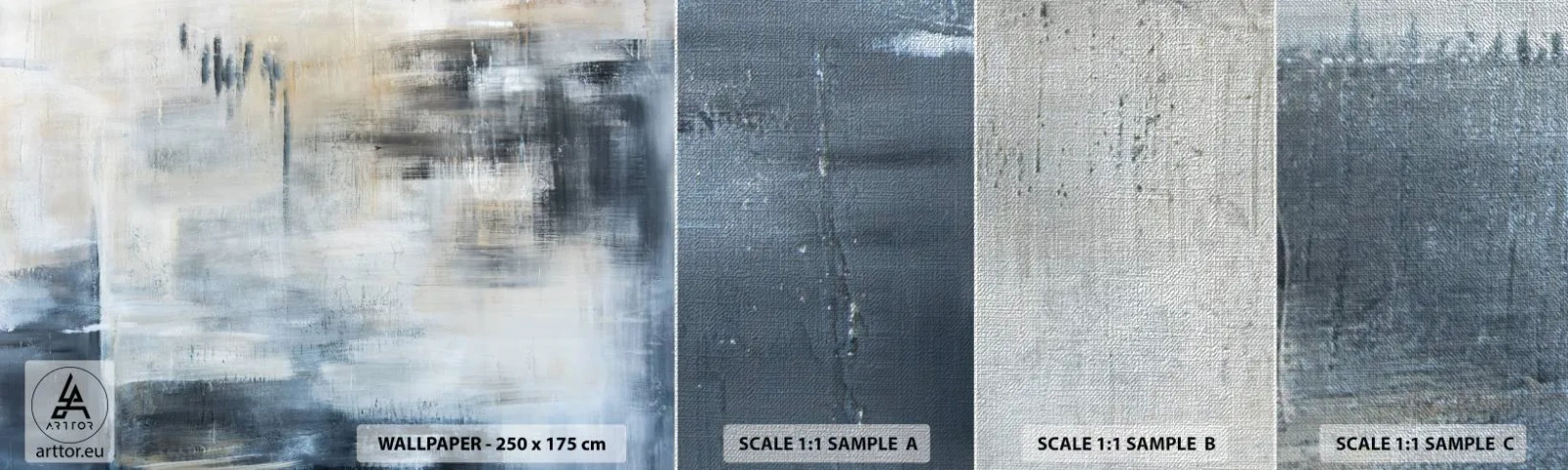 Photo Wallpaper Sample Premium Canvas - Behind the Curtain of Blue - Piece, Abstraction, Industrial - 100x30 cm