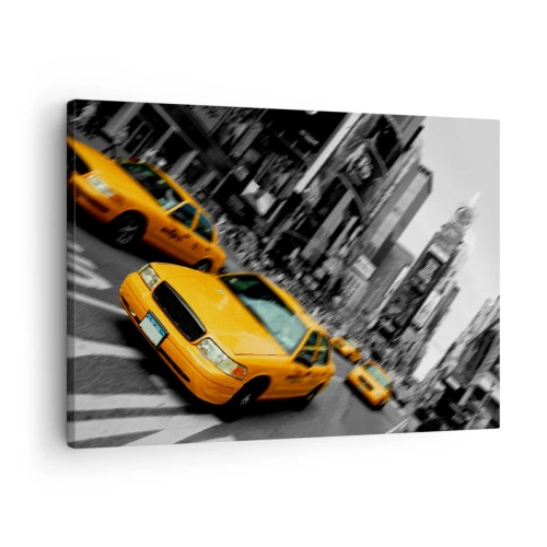 Canvas picture - Yellow taxis at a busy city intersection - 70x50cm - New York Sun Drops - Modern wall decoration for the living room and bedroom ARTTOR