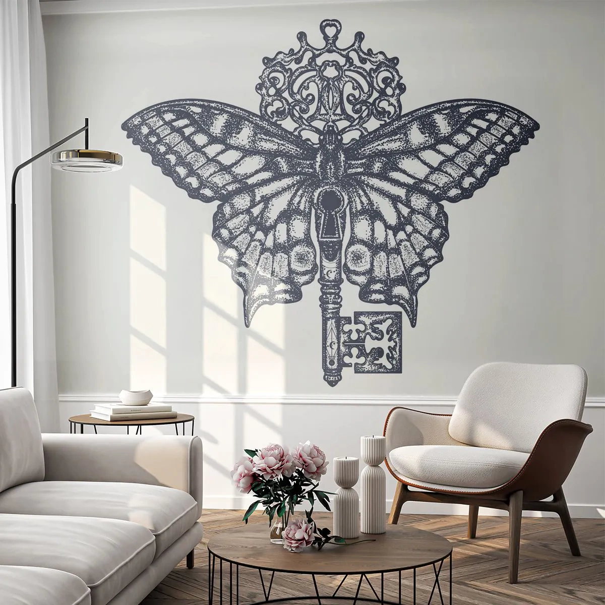 Self-Adhesive Photo Wallpaper Deluxe Sticker - All Secrets of the Heart - Abstraction, Butterfly, Key - 450x315 cm