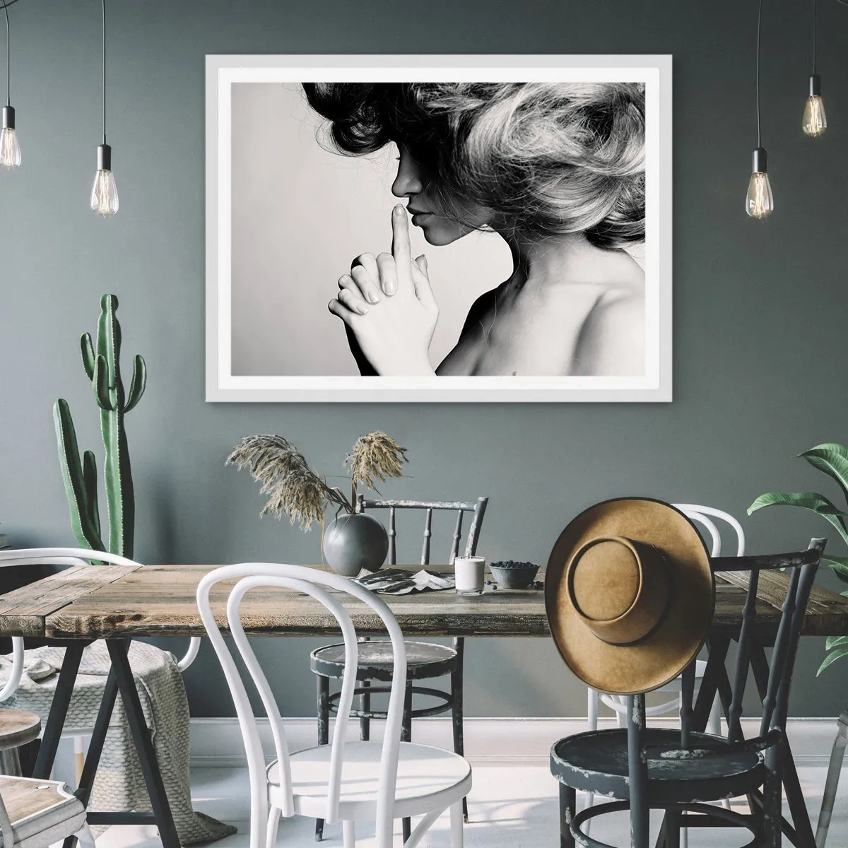 Poster in white frmae - Listening to Herself - 40x30 cm