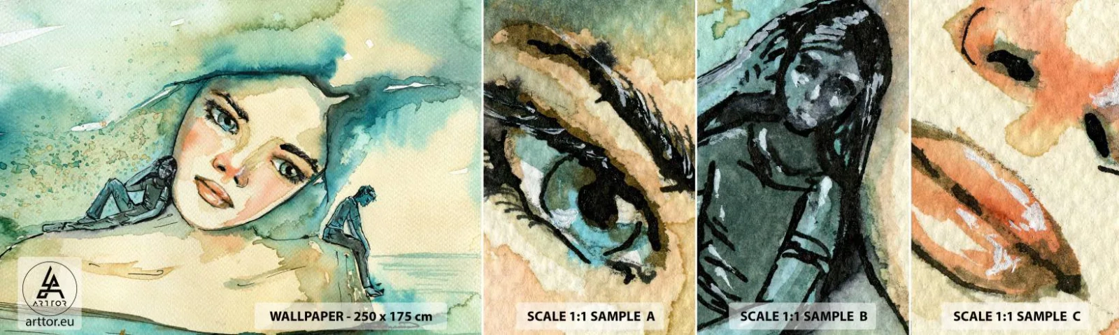 Photo Wallpaper Sample Standard Eco - Am I Blue? - Abstraction, Woman's Face, Painting - 100x30 cm