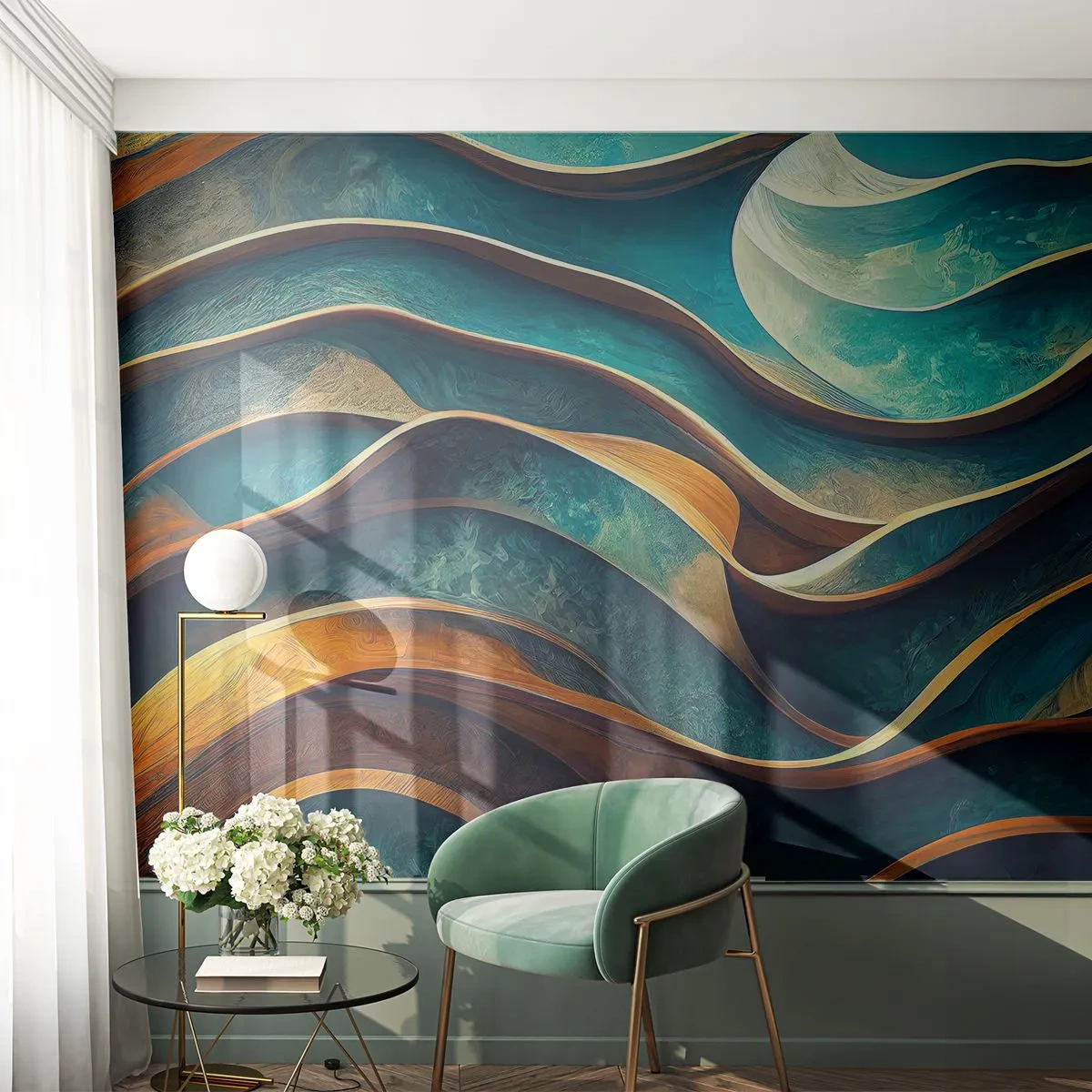 Photo Wallpaper Premium Sand - Meanderings of Blue - Waves, Abstraction, Three-dimensional - 100x70 cm