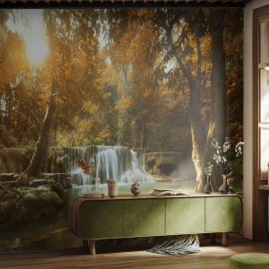Self-Adhesive Photo Wallpaper Deluxe Sticker - Park Cascade - Landscape, Waterfall, Forest - 150x105 cm