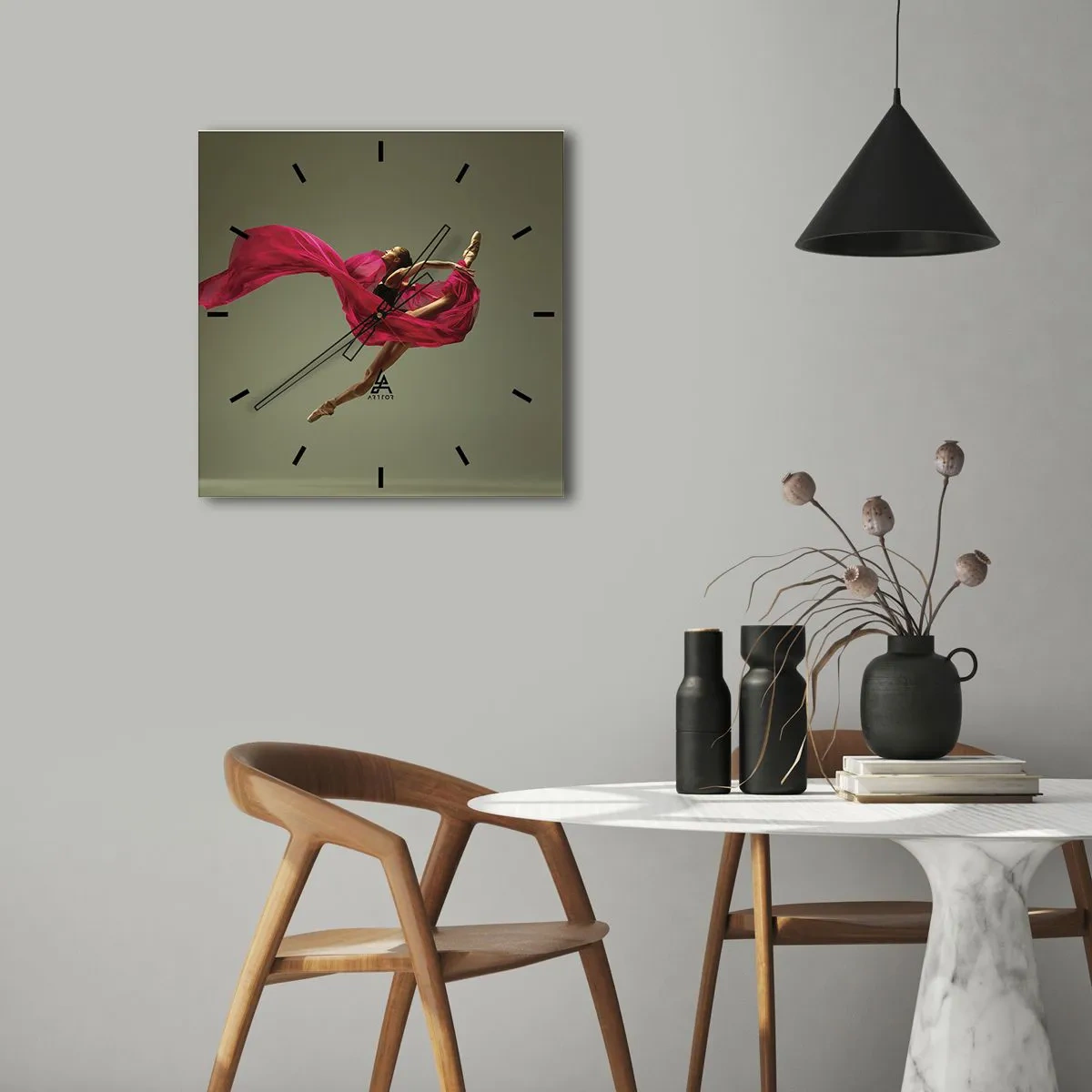 Wall clock - Clock on glass - Dancing Flame - 40x40 cm