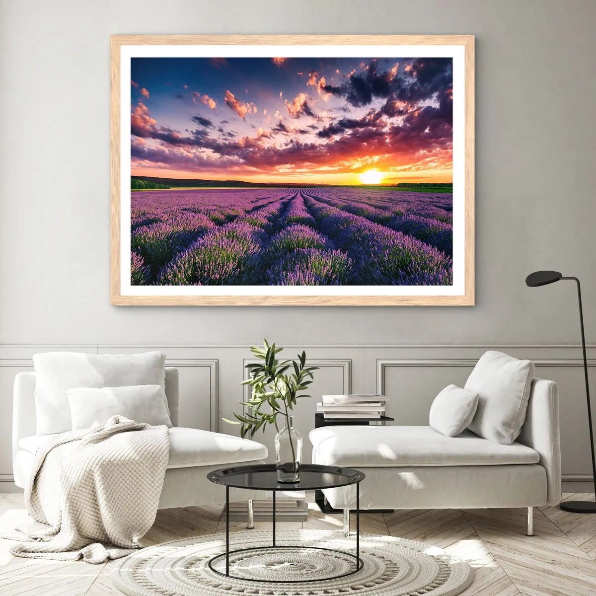 Poster in light oak frame - Lavender World - 40x30 cm