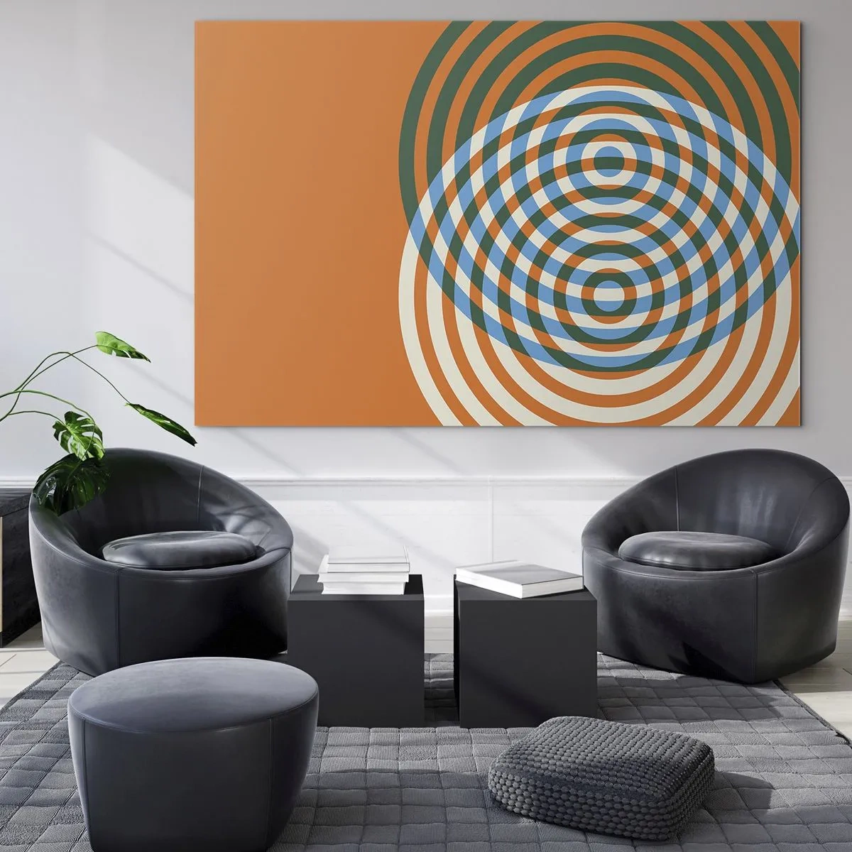Glass picture - Abstract geometric graphic with concentric circles - 70x50cm - Abstract Variation on a Circle - Modern wall decoration for the living room and bedroom ARTTOR