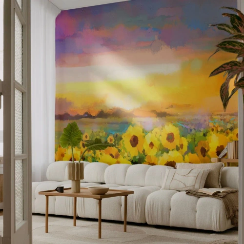 Photo Wallpaper Premium Canvas - The Sun Itself Has Come to Earth - Sunflower Field, sunflower, Nature - 100x70 cm