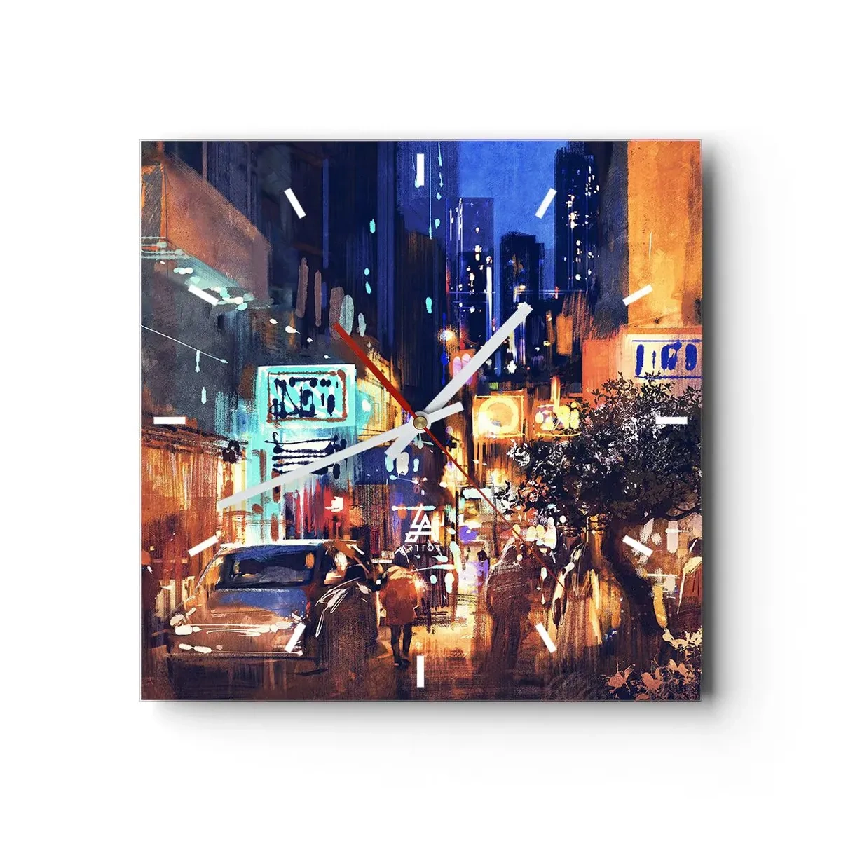 Wall clock - Clock on glass - City Doesn't Sleep - 30x30 cm