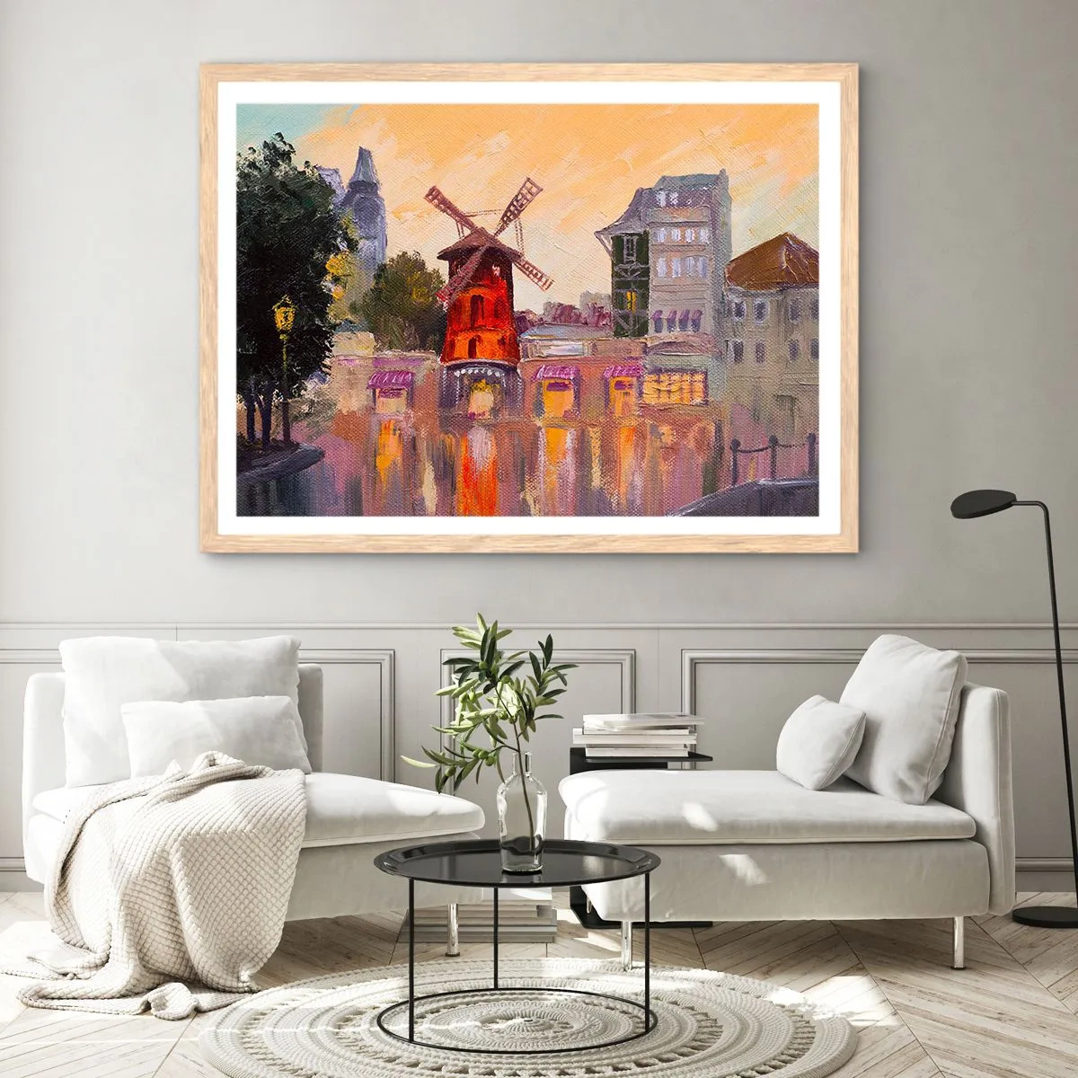 Poster in light oak frame - Icons of Paris - Moulin Rouge - 91x61 cm