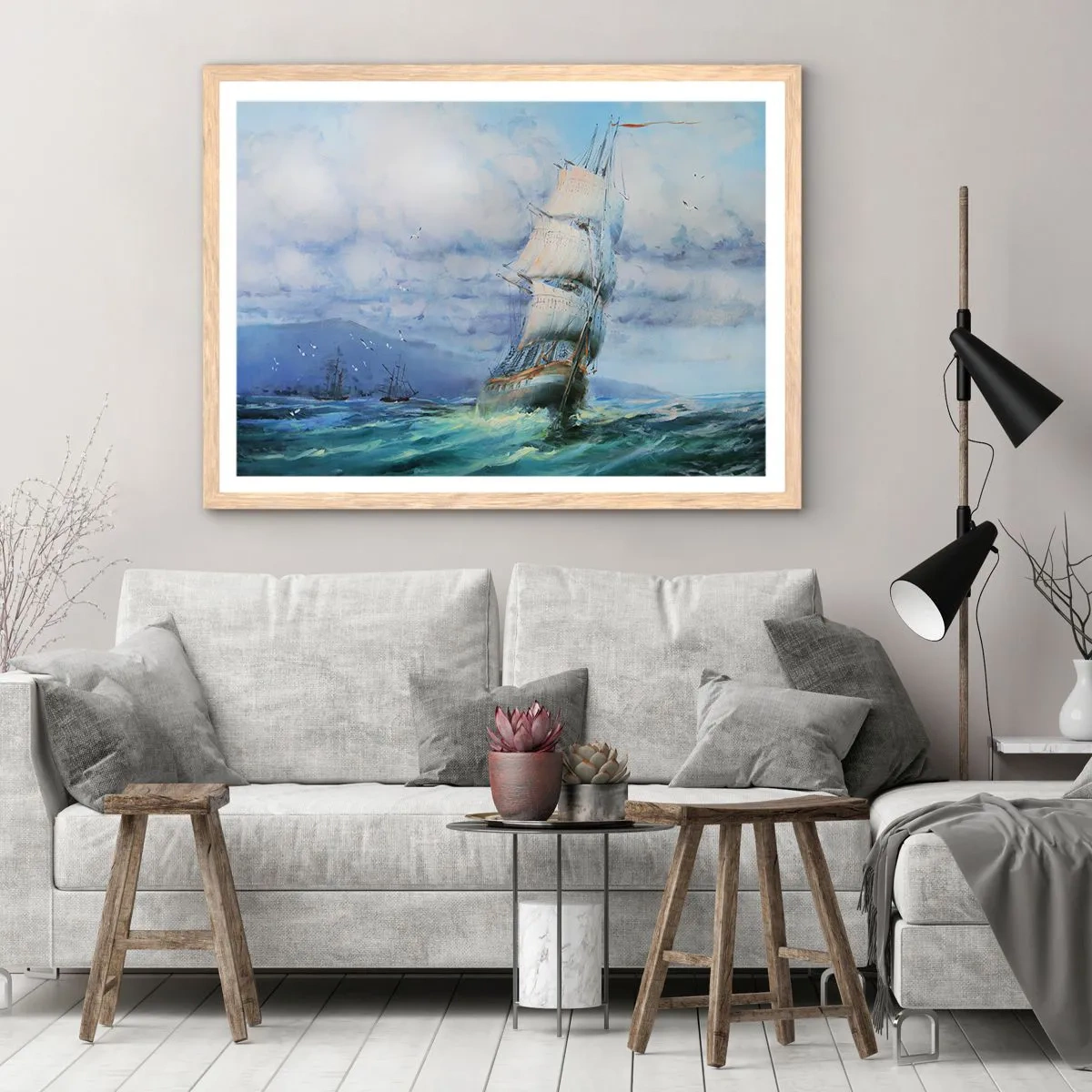 Poster in light oak frame - Happy Winds - 100x70 cm