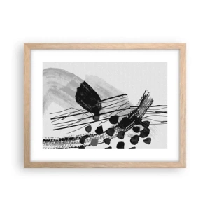 Poster in light oak frame - Black and White Organic Abstraction - 40x30 cm