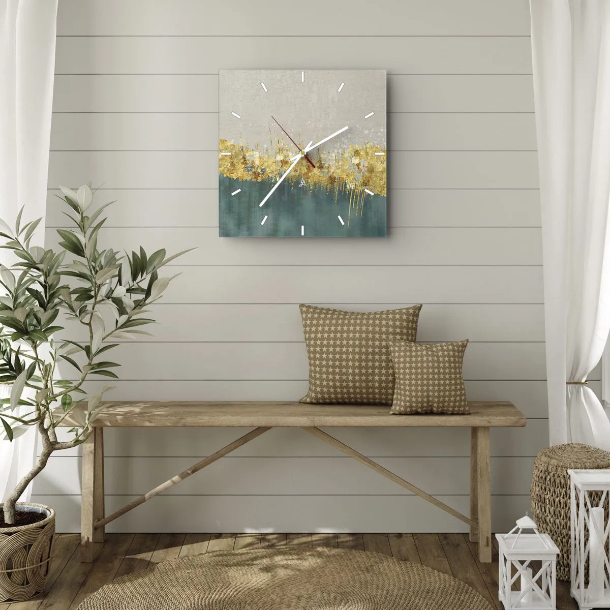 Wall clock - Clock on glass - Golden Border - 40x40 cm