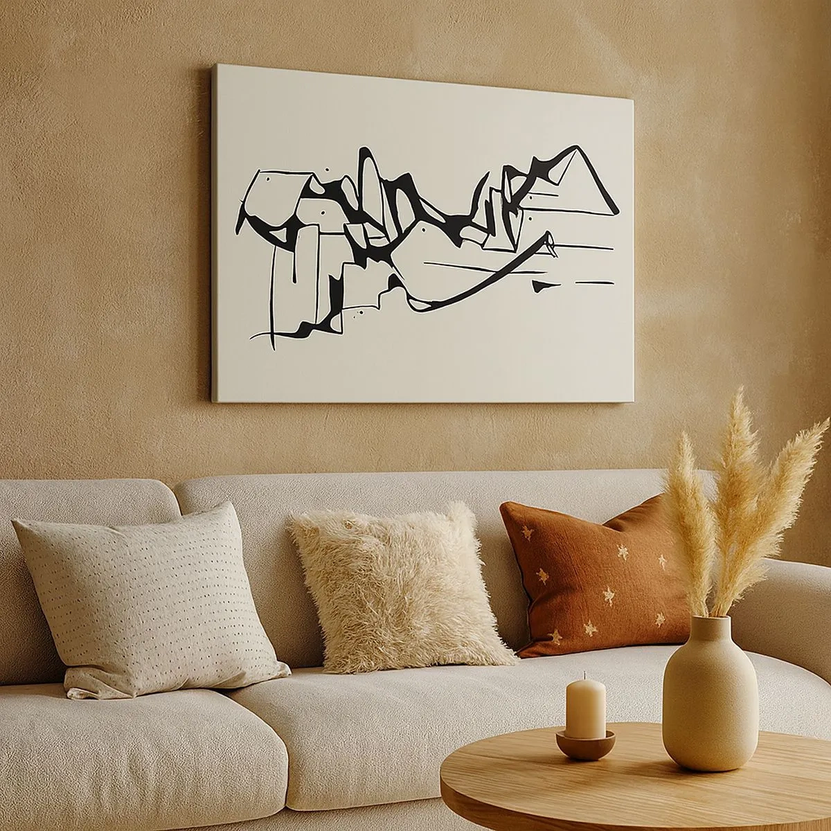 Canvas picture - Abstract drawing of mountains in black and white - 70x50cm - Maybe Landscape - Modern wall decoration for the living room and bedroom ARTTOR