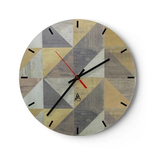Wall clock - Clock on glass - Geometric pattern of triangles in shades of gray and beige - 30x30cm - The Art. of Triangles - Modern wall decoration for the living room, kitchen, and bedroom ARTTOR
