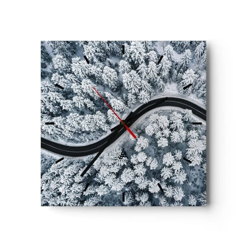 Wall clock - Clock on glass - Through Wintery Forest - 30x30 cm
