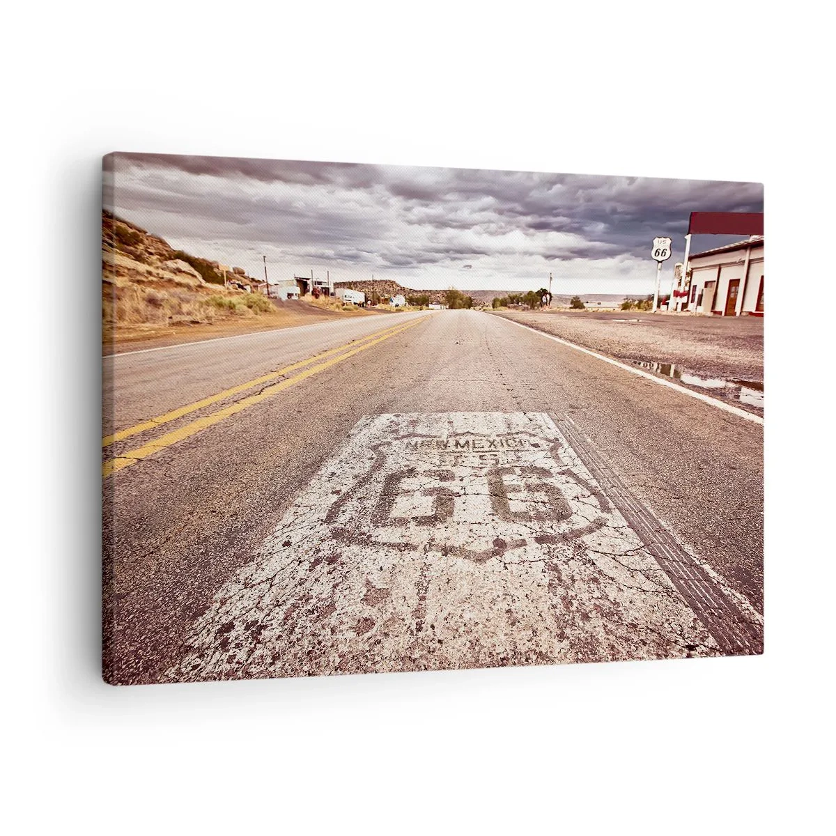 Canvas picture - Route 66 in a desert climate with a picturesque sky - 70x50cm - Mother Road - American Legend - Modern wall decoration for the living room and bedroom ARTTOR