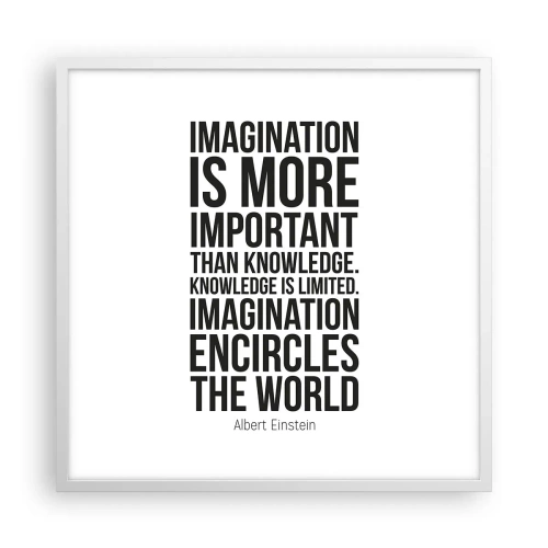 Poster in white frmae - Einstein about Power of Imagination - 60x60 cm