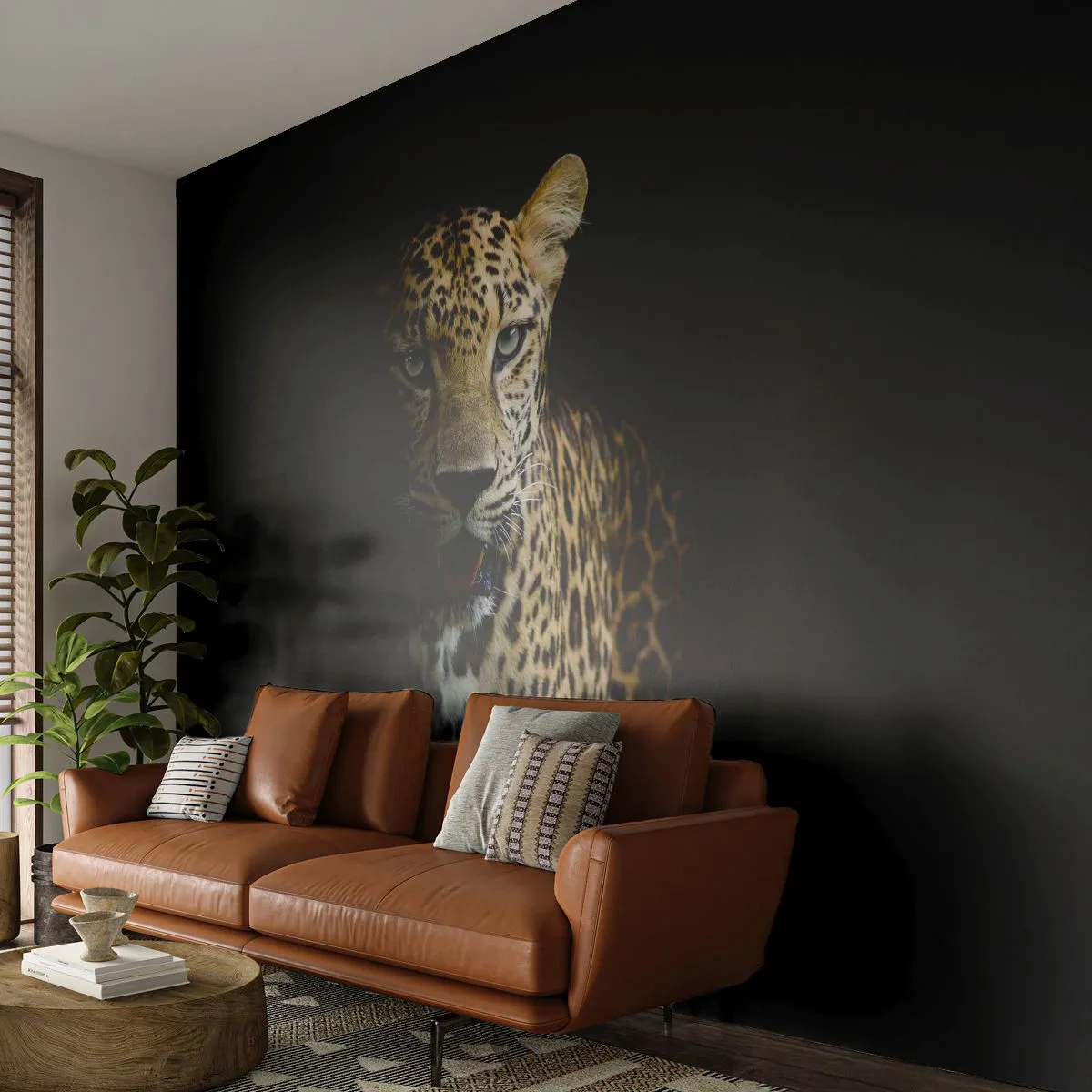 Photo Wallpaper Premium Sand - Dark Beauty - Animals, leopard, Wild cat - 100x70 cm