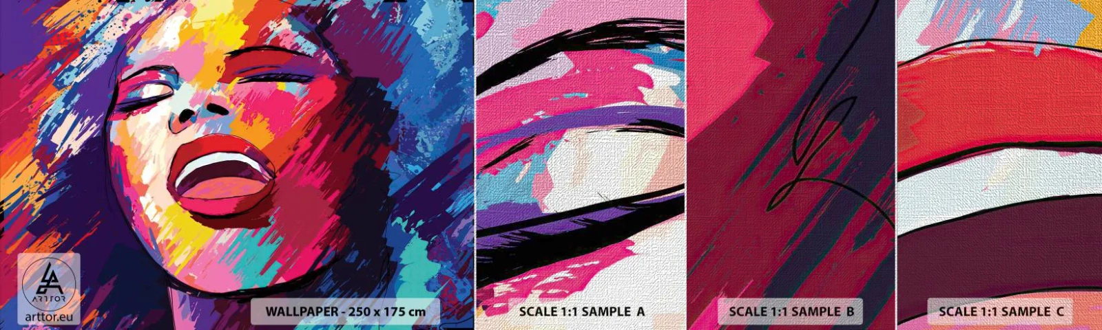 Photo Wallpaper Sample Premium Canvas - Sing Your Life Away - Singer, Abstraction, Portrait of a Woman - 100x30 cm