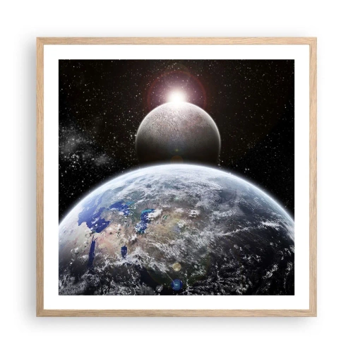 Poster in light oak frame - Space Landscape - Sunrise - 60x60 cm