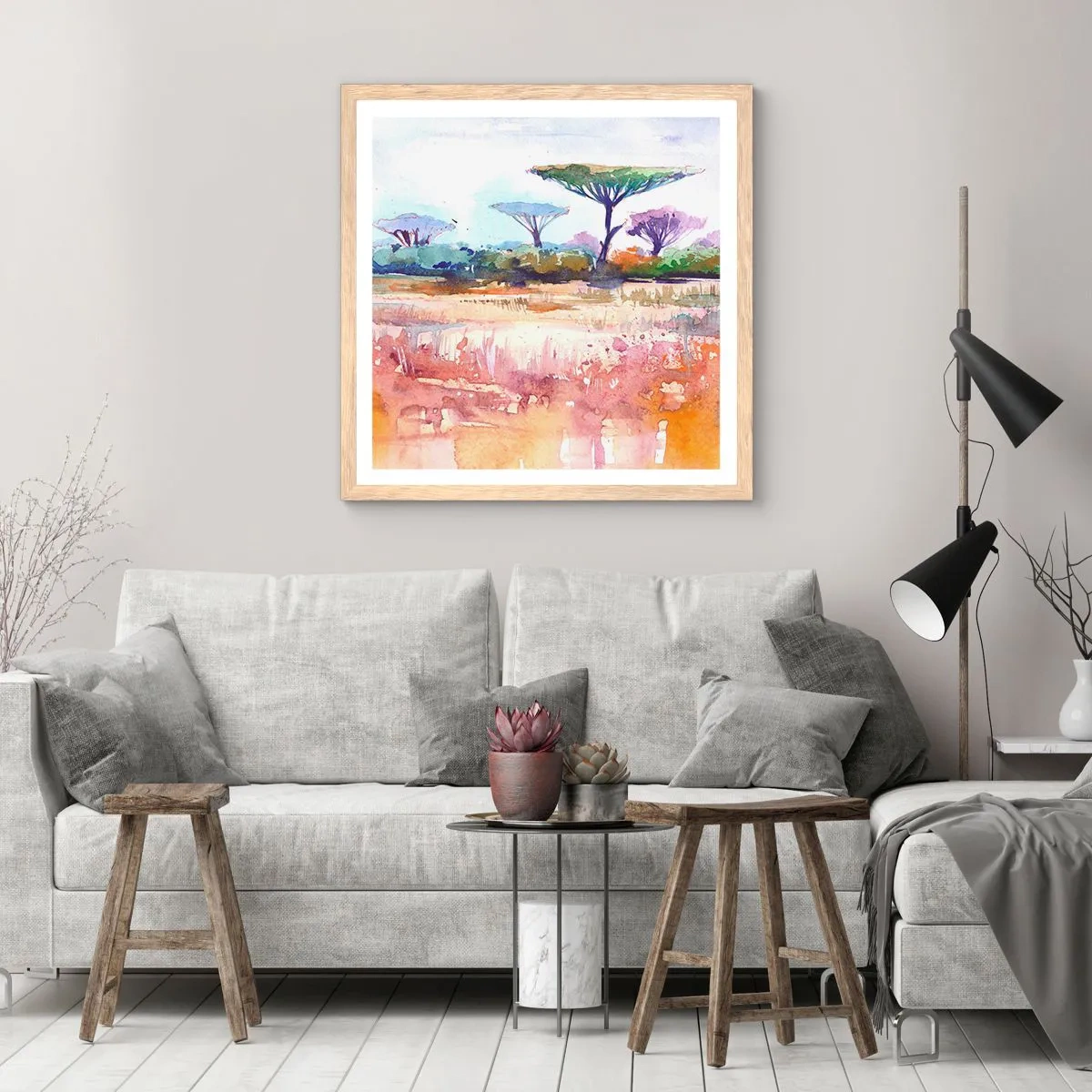 Poster in light oak frame - Colour of Savannah - 40x40 cm