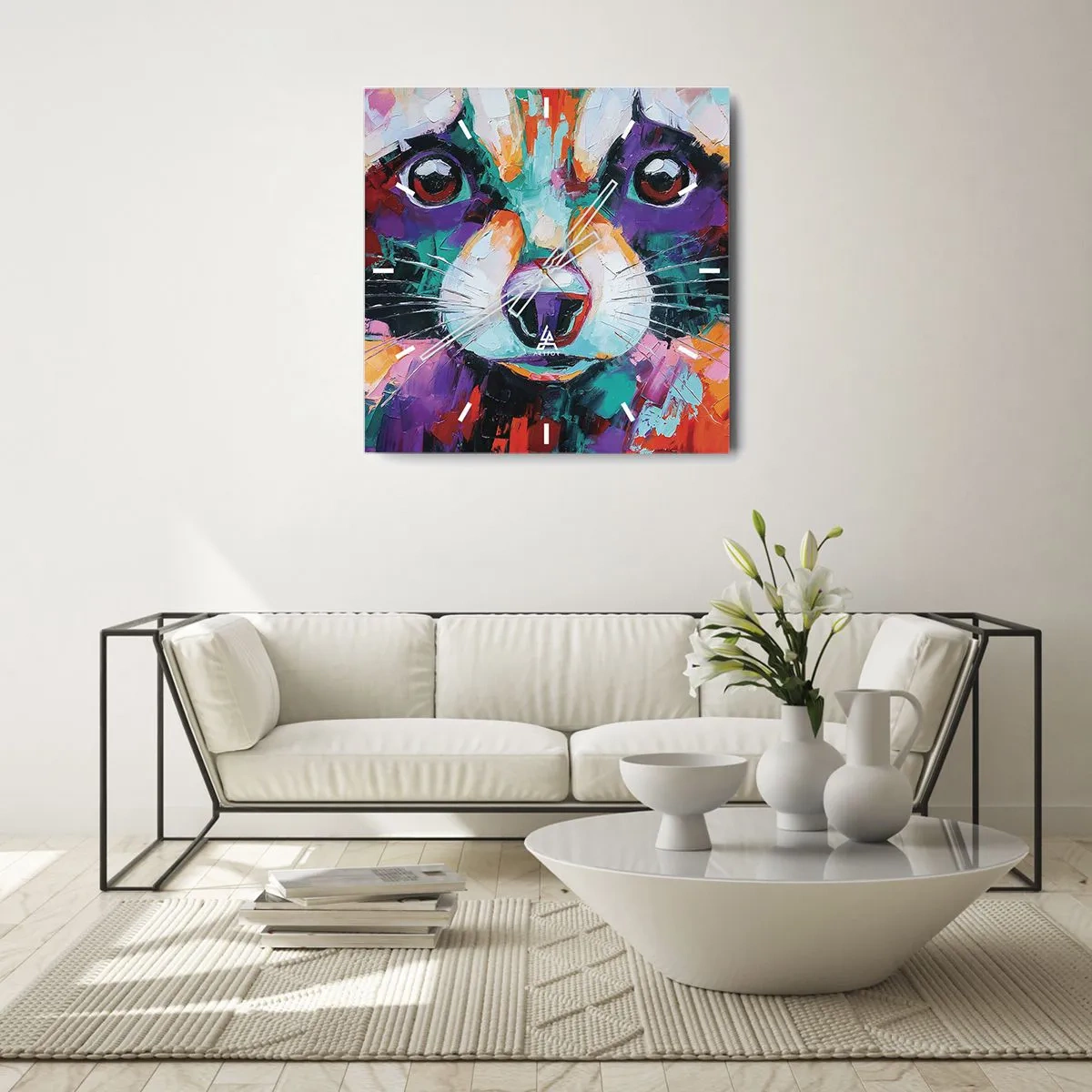 Wall clock - Clock on glass - Only Good Emotions - 40x40 cm