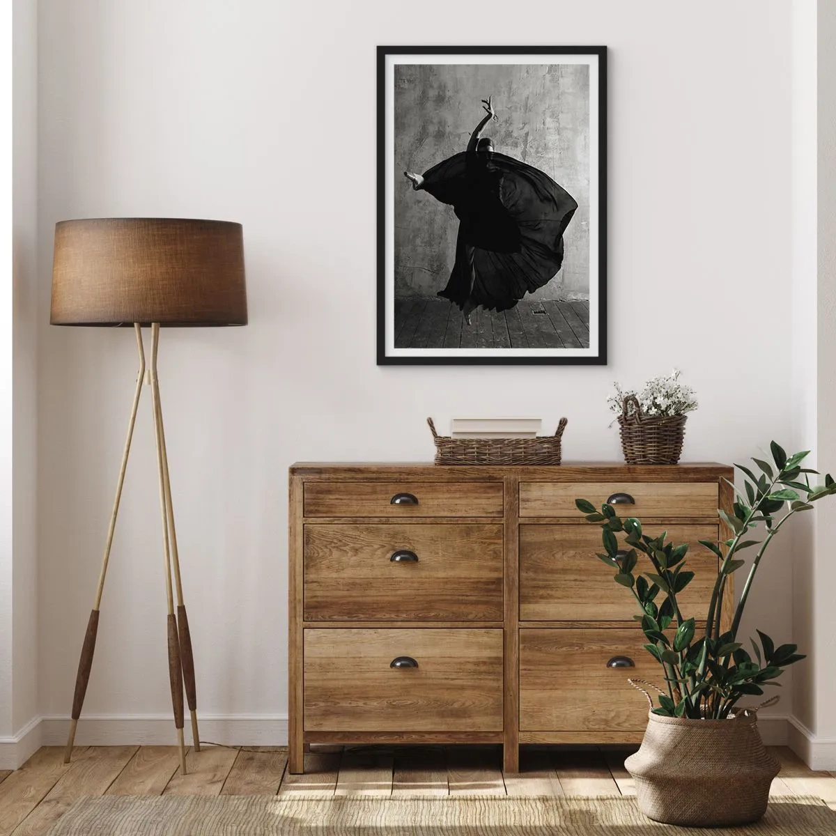Poster in black frame - A black and white shot of a dancer in dynamic motion against a raw wall. - 50x70cm - Full of Passion - Modern wall decoration for the living room and bedroom ARTTOR